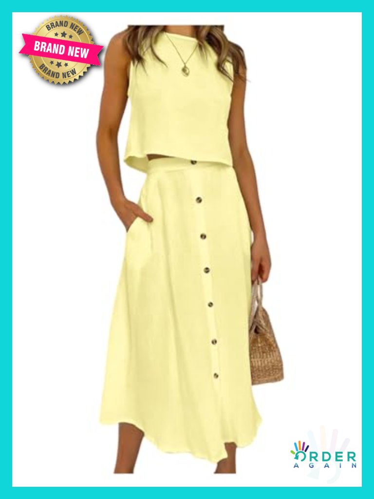 Women's 2 Piece Skirt Set Sleeveless Crop Top Midi Skirt Matching Set